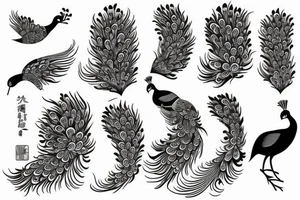 peacock bird with kimono tattoo idea