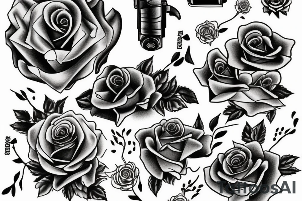 A pistol with a rose in its barrel tattoo idea A pistol with a rose in its barrel tattoo idea
