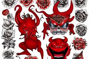 A red devil including name is BEHNAZ tattoo idea