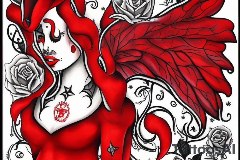 A red devil including name is BEHNAZ tattoo idea