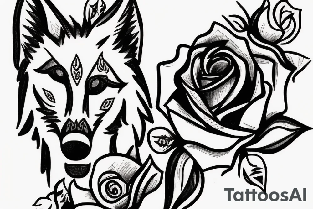 A wolf with a rose in his mouth tattoo idea