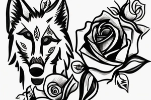A wolf with a rose in his mouth tattoo idea