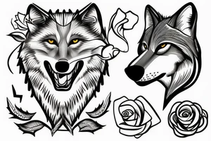 A wolf with a rose in his mouth tattoo idea