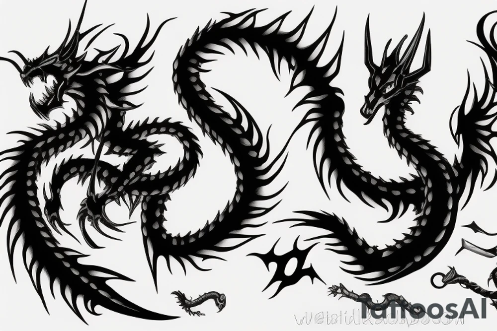 Black dragon and a sword and word tattoo idea