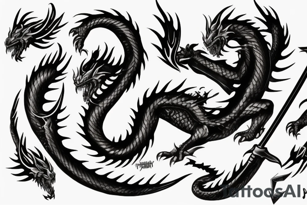 Black dragon and a sword and word tattoo idea