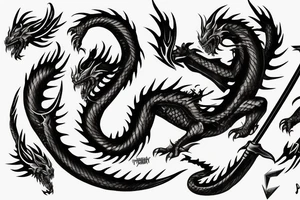 Black dragon and a sword and word tattoo idea
