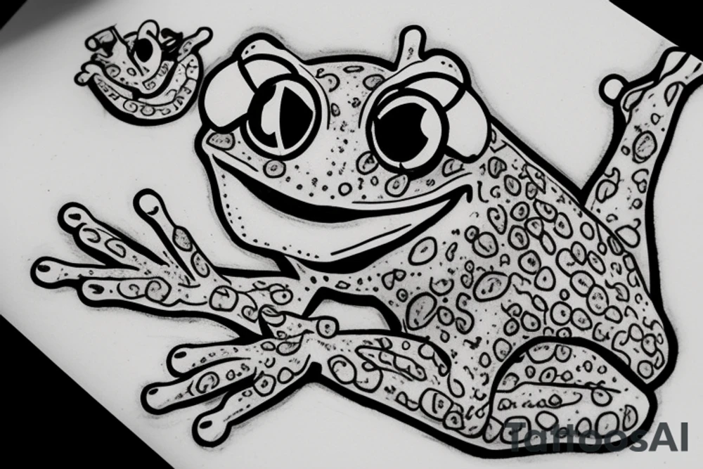 A cute frog sticking out his head and hand from an edge tattoo idea