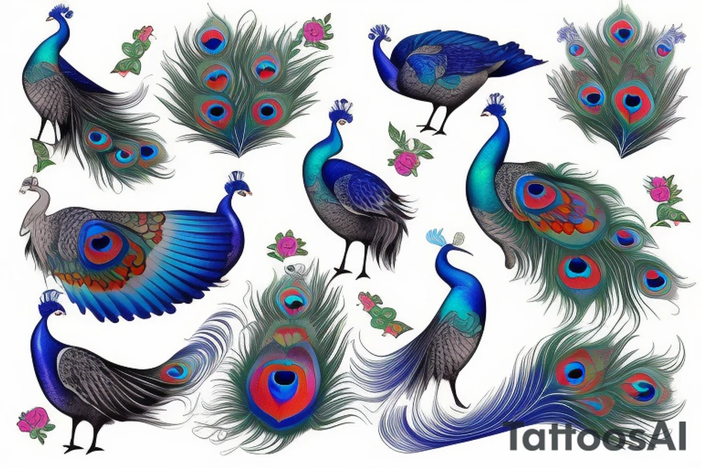 peacock bird with kimono tattoo idea