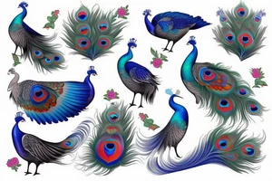 peacock bird with kimono tattoo idea