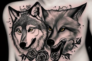 A wolf with a rose in his mouth tattoo idea
