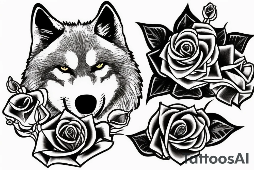 A wolf with a rose in his mouth tattoo idea