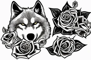 A wolf with a rose in his mouth tattoo idea