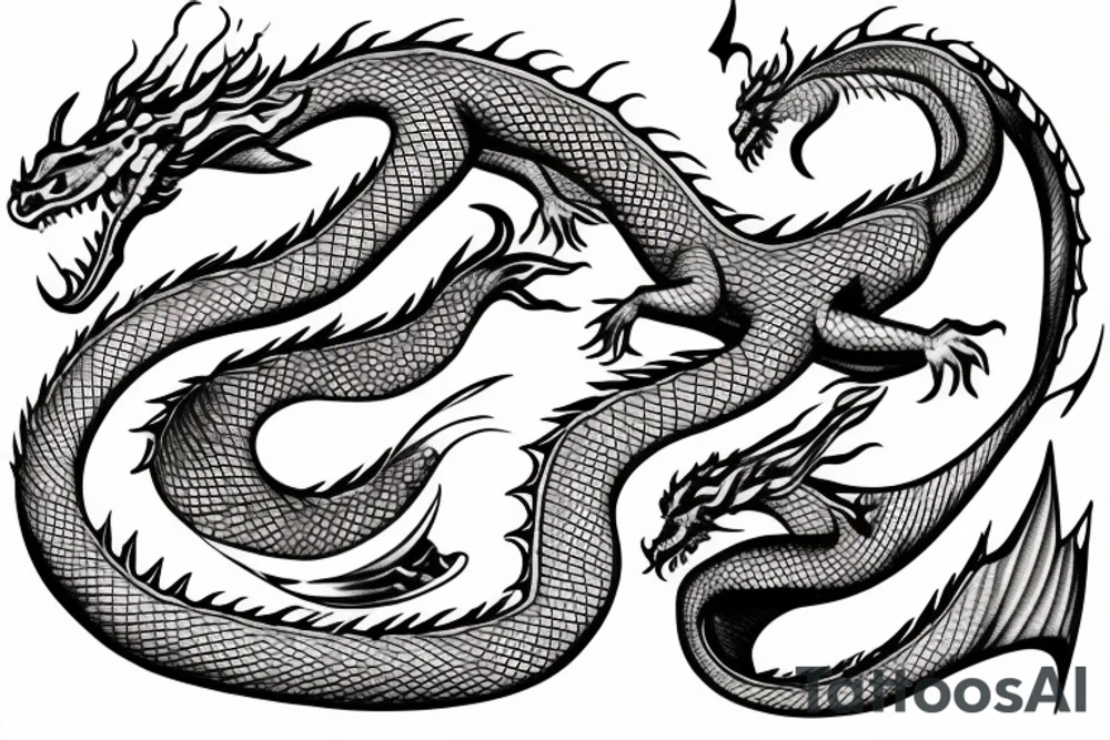 A dragon eating an fish tattoo idea
