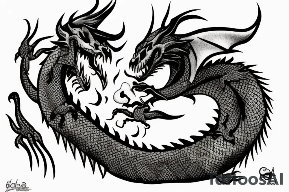 A dragon eating an fish tattoo idea
