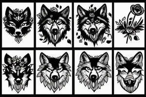 A wolf with a rose in mouth tattoo idea