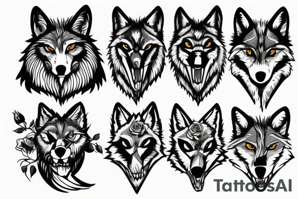 A wolf with a rose in mouth tattoo idea