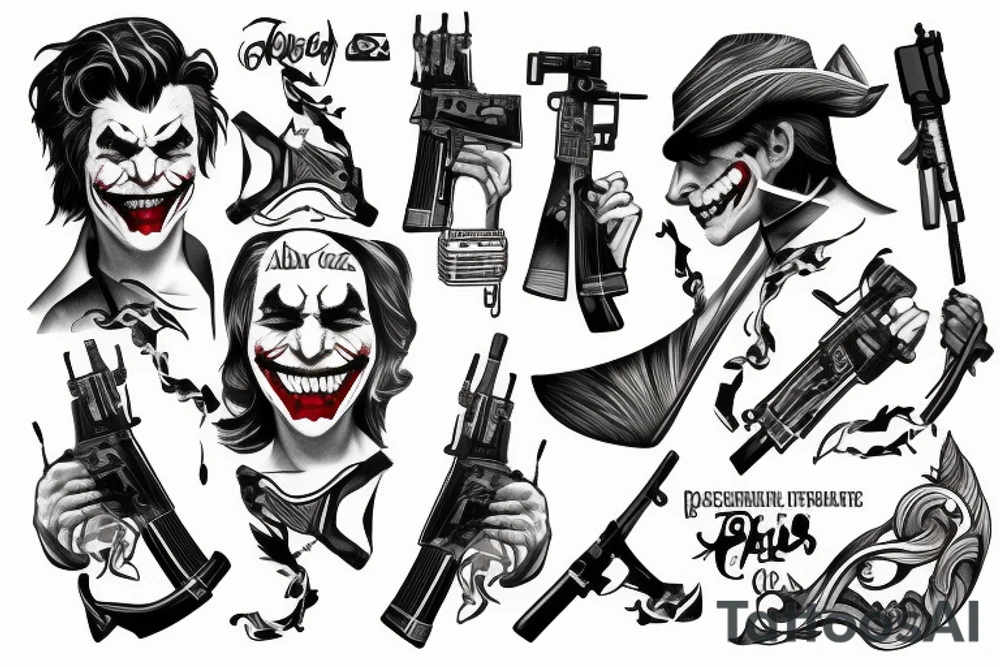 joker with AK47 tattoo idea