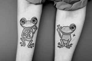 A cute frog sticking out his head and hand out of an edge tattoo idea