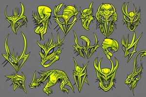 Green varan with yellow eyes and spikes over the body tattoo idea