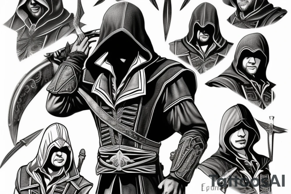 An assassin's creed Logo with etzio auditore tattoo idea