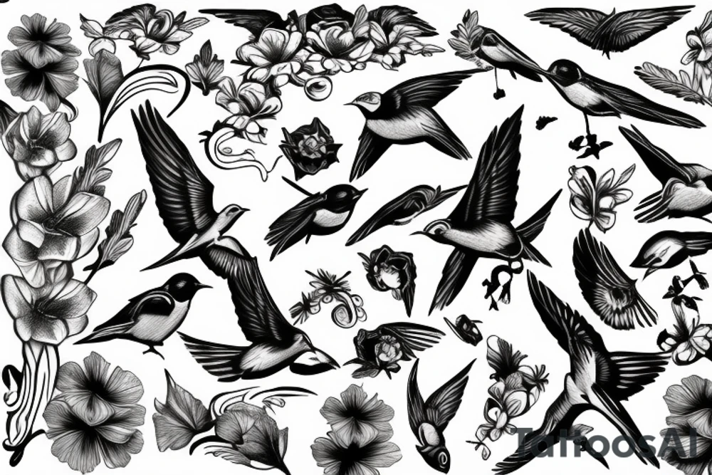Swallow surreal tattoo idea