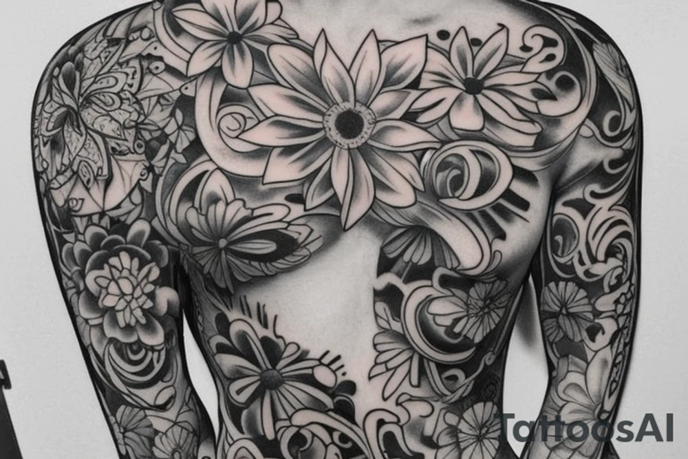 Flowers on chest tattoo idea