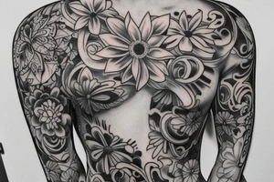 Flowers on chest tattoo idea