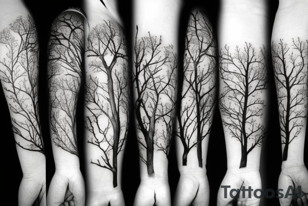 A dried young tree with many branches tattoo idea