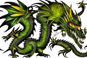 Green dragon with yellow spikes tattoo idea