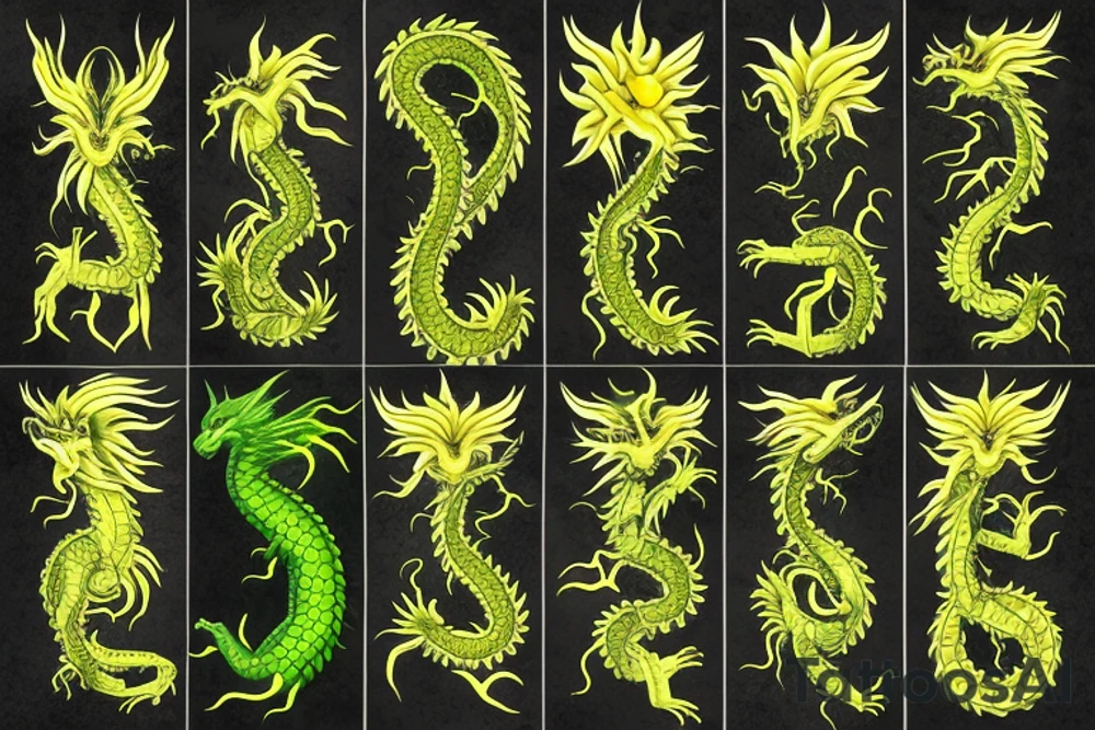 Green dragon with yellow spikes tattoo idea