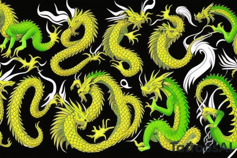 Green dragon with yellow spikes tattoo idea