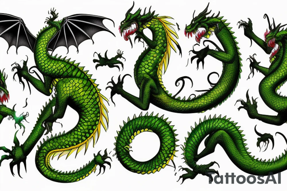 Green dragon with yellow spikes tattoo idea