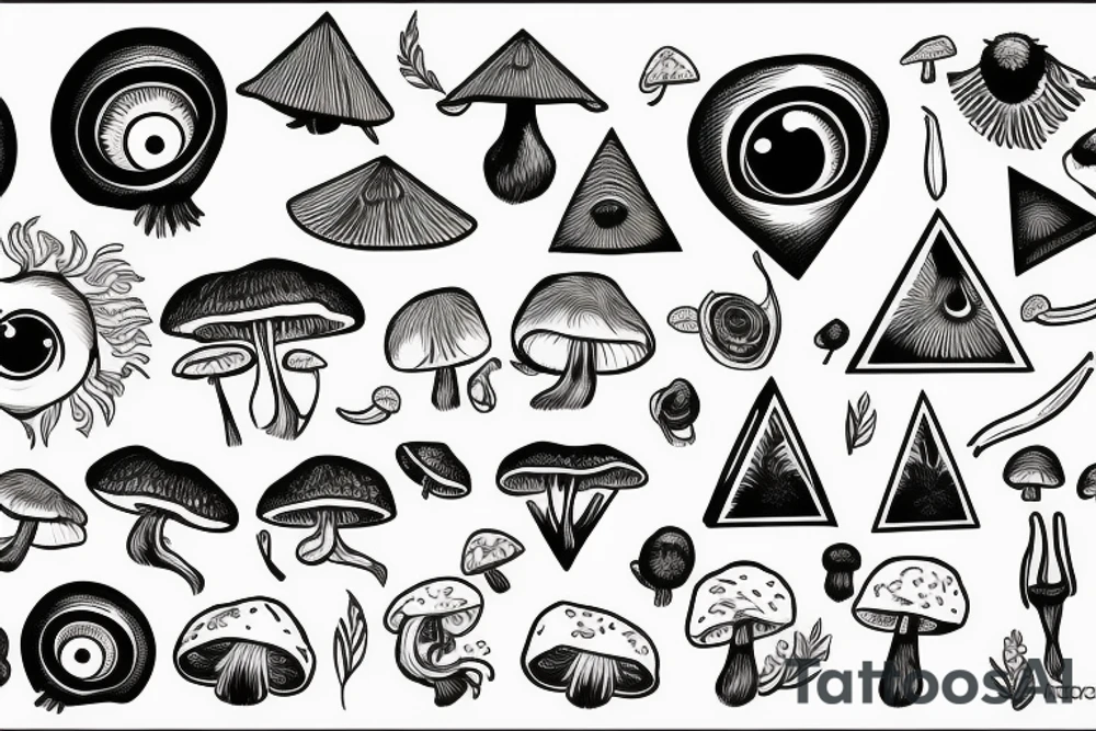 Mushrooms,eye,pyramid tattoo idea