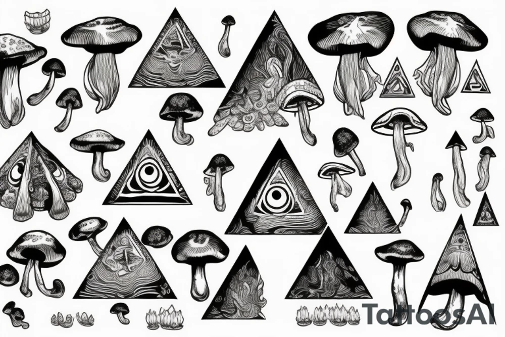 Mushrooms,eye,pyramid tattoo idea