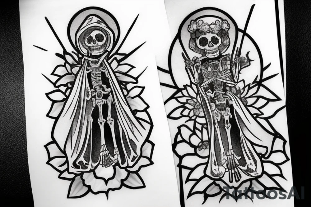 Spanish Skeleton in the image of Santa Muerte tattoo idea