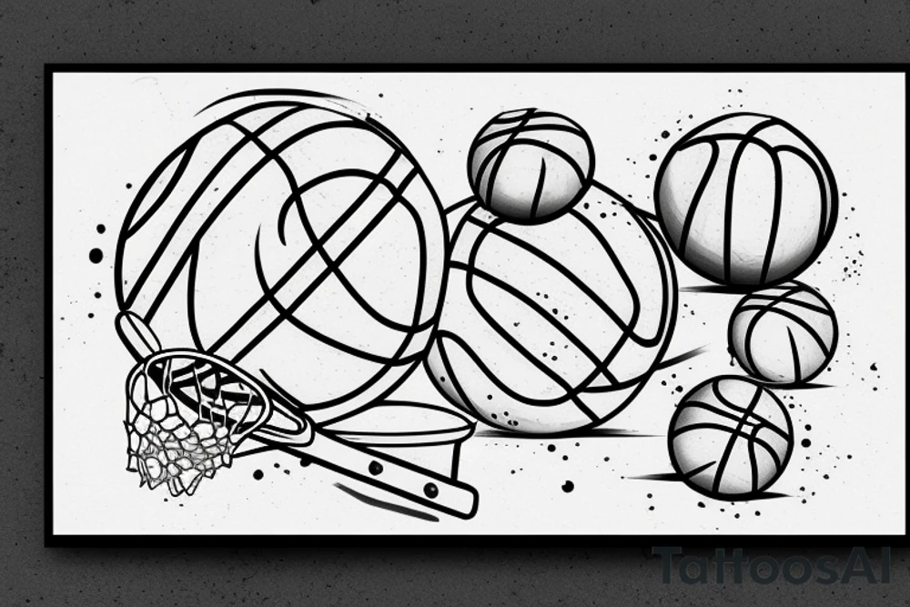 Small basketball court with a ball on the ground tattoo idea