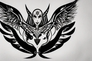 Vampire with wings and moon sign on head tattoo idea