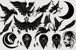 Vampire with wings and moon sign on head tattoo idea