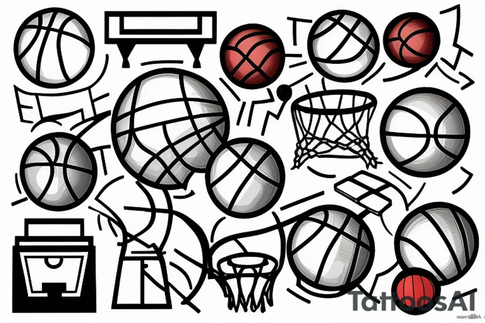 Small basketball court with a ball on the ground tattoo idea
