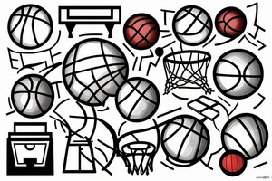 Small basketball court with a ball on the ground tattoo idea