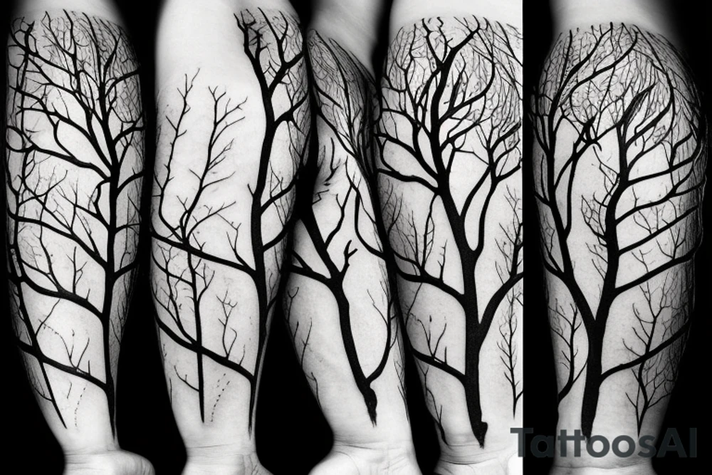 A dried young tree with many branches tattoo idea