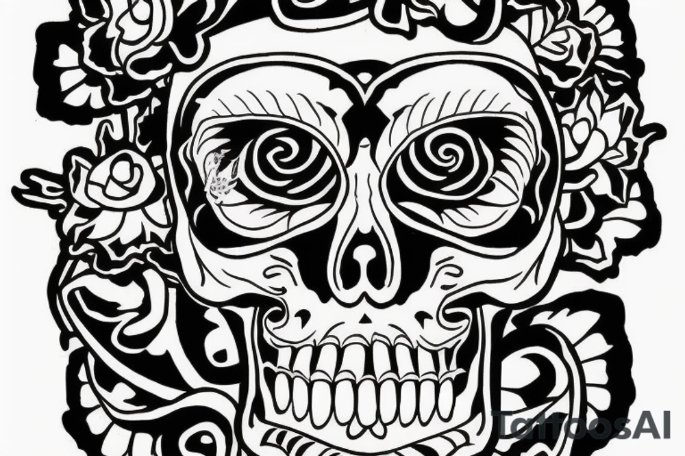 Skeleton in the image of Santa Muerte tattoo idea