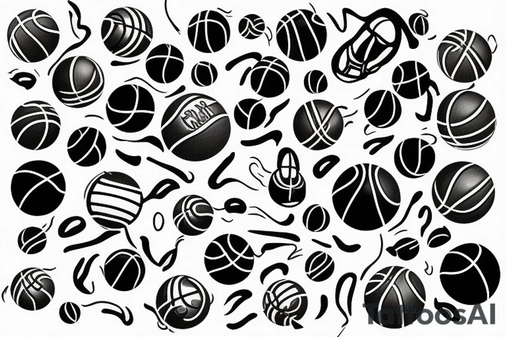 Small basketball court with a ball on the ground tattoo idea