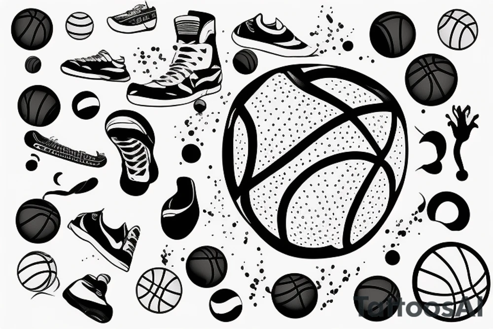 Small basketball court with a ball on the ground tattoo idea