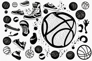 Small basketball court with a ball on the ground tattoo idea