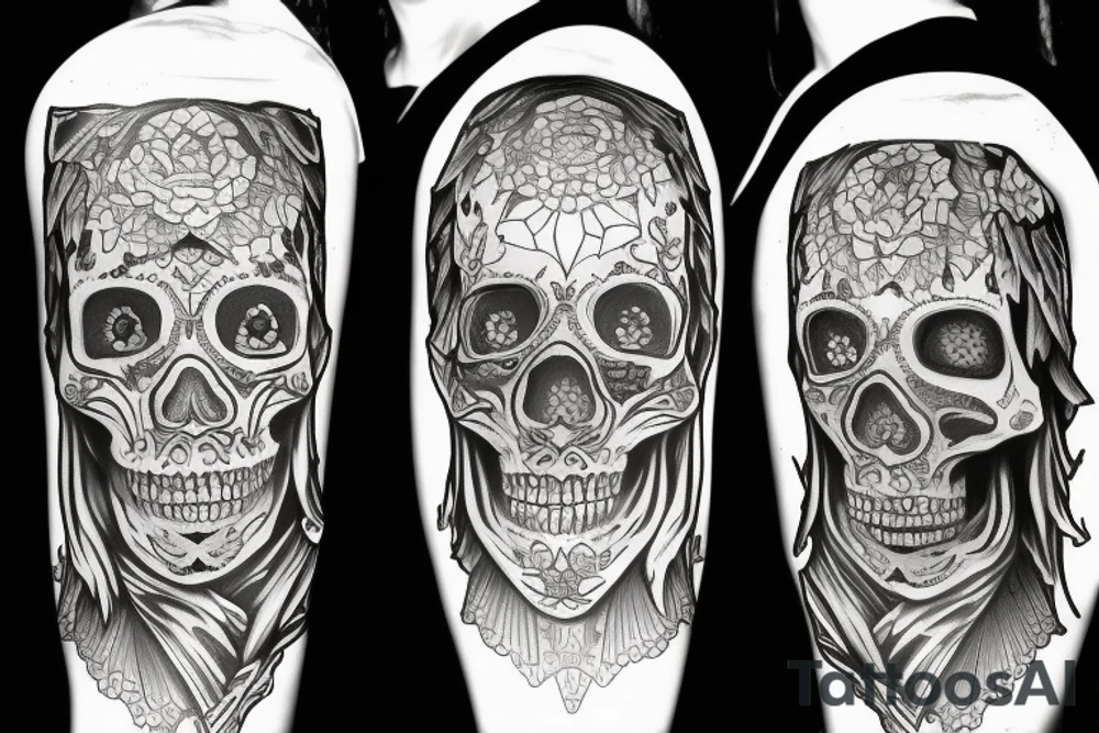 Skeleton in the image of Santa Muerte tattoo idea