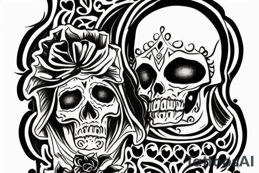 Skeleton in the image of Santa Muerte tattoo idea