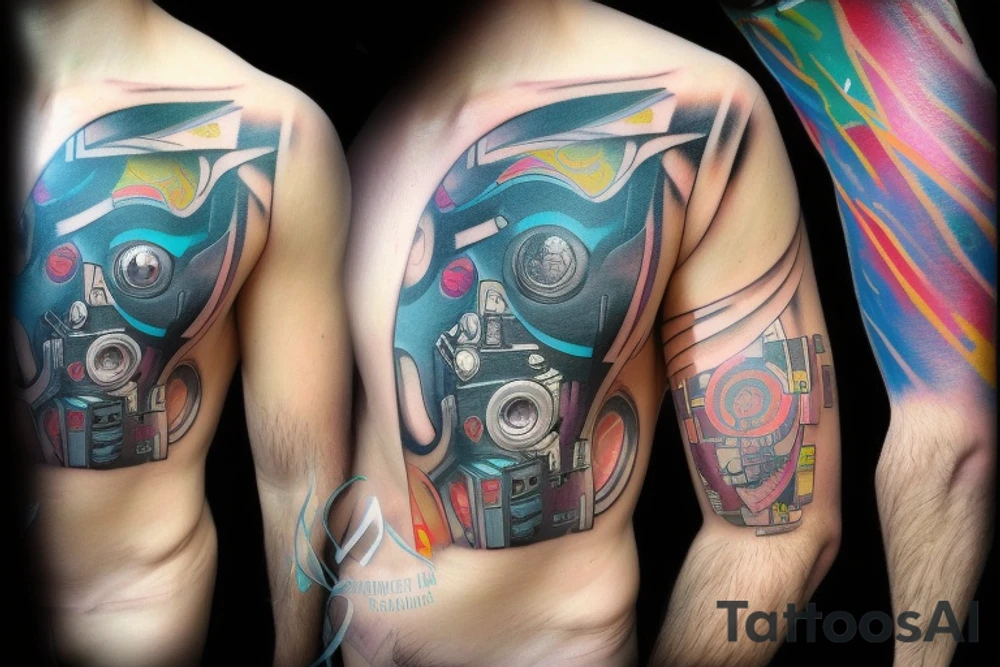 "In a world of cyberpunk, the future is yours to control. Let your skin be a canvas to display your unique style and identity. Create a beautiful, detailed tattoo that speaks to the world of your past, present, and future. Use the power of technology to craft a one-of-a-kind design that will last for years to come." tattoo idea