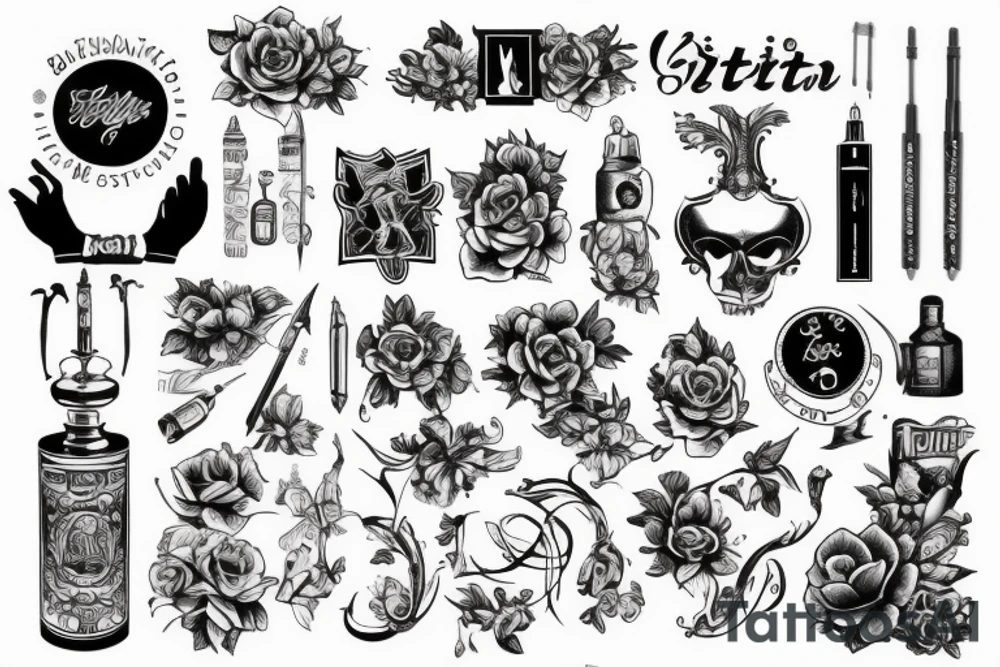 Цветы, стрекоза, бабочка tattoo idea