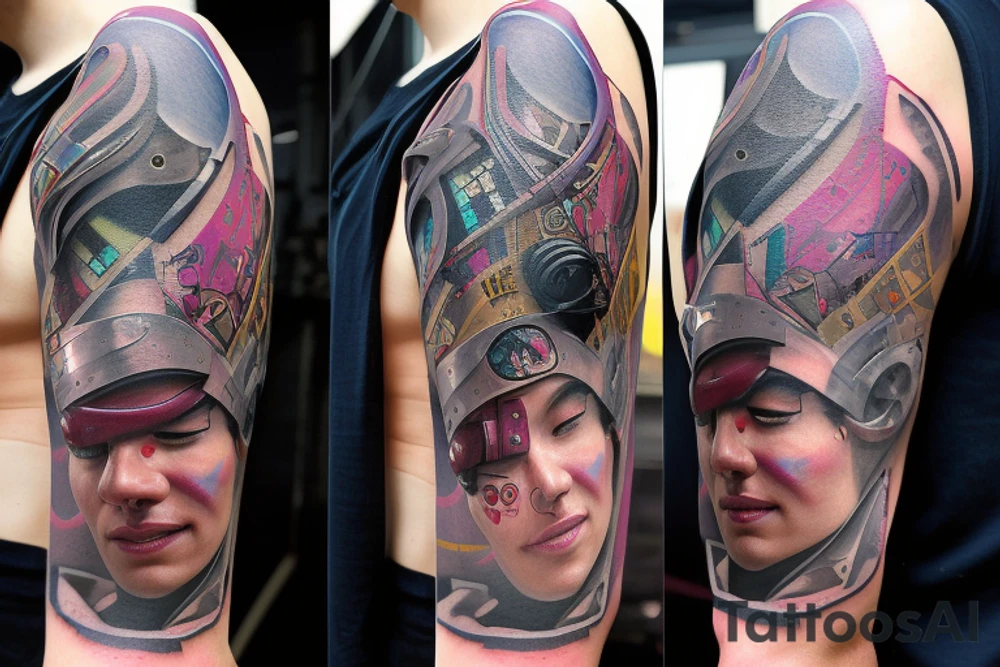 "In a world of cyberpunk, the future is yours to control. Let your skin be a canvas to display your unique style and identity. Create a beautiful, detailed tattoo that speaks to the world of your past, present, and future. Use the power of technology to craft a one-of-a-kind design that will last for years to come." tattoo idea